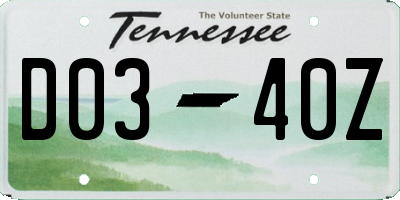 TN license plate D0340Z