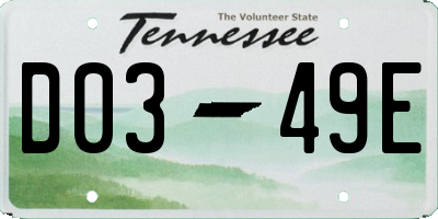 TN license plate D0349E