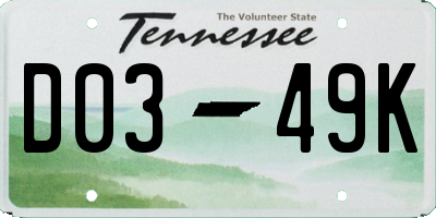 TN license plate D0349K