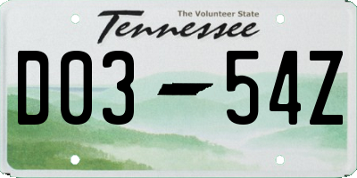 TN license plate D0354Z