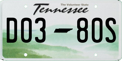 TN license plate D0380S
