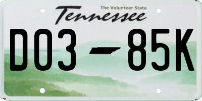TN license plate D0385K