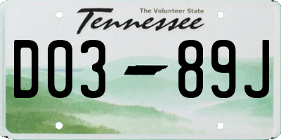 TN license plate D0389J
