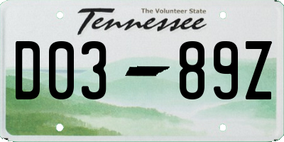 TN license plate D0389Z