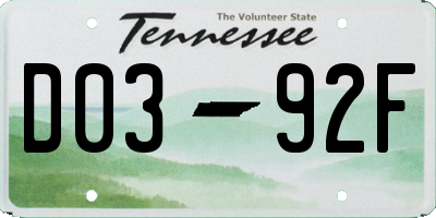 TN license plate D0392F