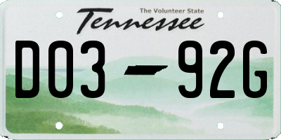 TN license plate D0392G