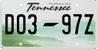 TN license plate D0397Z