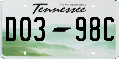 TN license plate D0398C
