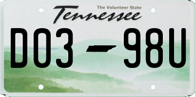 TN license plate D0398U