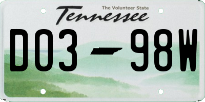 TN license plate D0398W