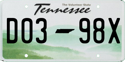 TN license plate D0398X
