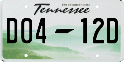 TN license plate D0412D