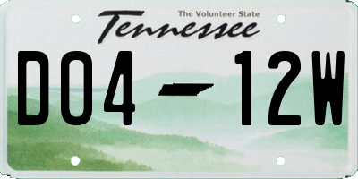 TN license plate D0412W