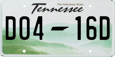 TN license plate D0416D