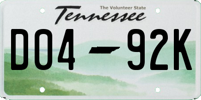 TN license plate D0492K