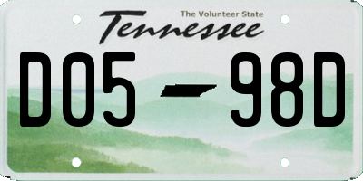 TN license plate D0598D