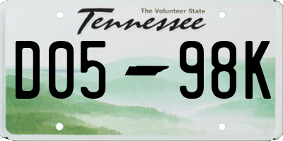 TN license plate D0598K