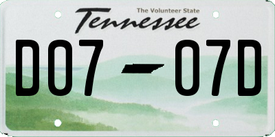 TN license plate D0707D