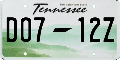 TN license plate D0712Z