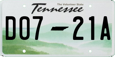 TN license plate D0721A