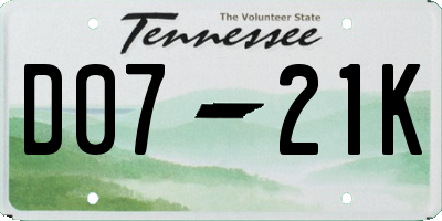 TN license plate D0721K