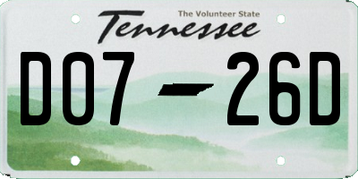 TN license plate D0726D