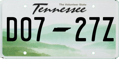 TN license plate D0727Z