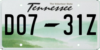 TN license plate D0731Z