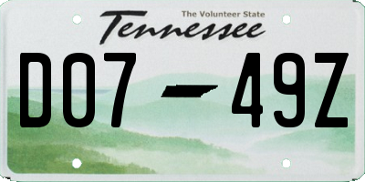 TN license plate D0749Z