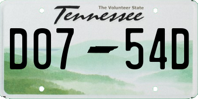 TN license plate D0754D