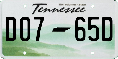 TN license plate D0765D