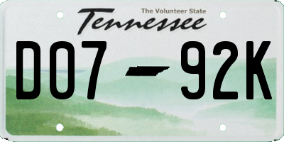 TN license plate D0792K