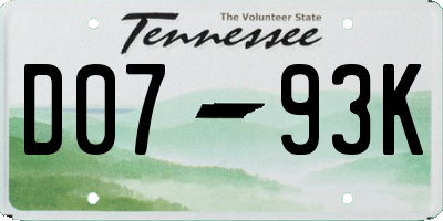 TN license plate D0793K