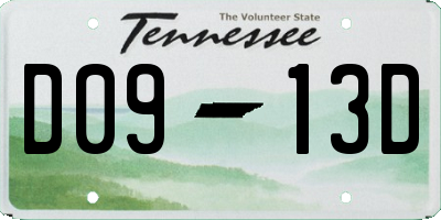 TN license plate D0913D