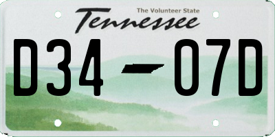 TN license plate D3407D