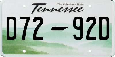 TN license plate D7292D