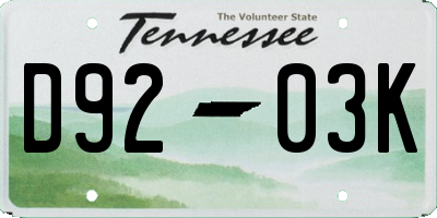 TN license plate D9203K