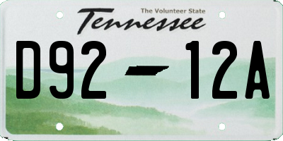 TN license plate D9212A