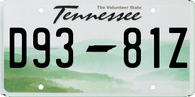 TN license plate D9381Z