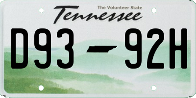 TN license plate D9392H