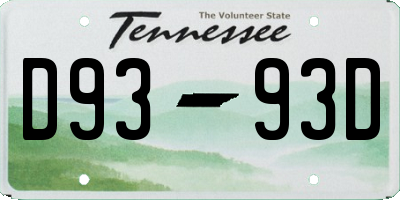 TN license plate D9393D