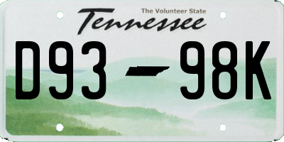 TN license plate D9398K