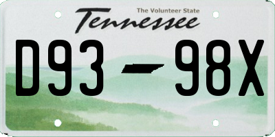 TN license plate D9398X