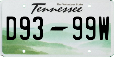 TN license plate D9399W