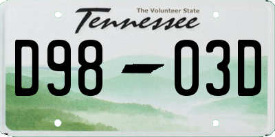 TN license plate D9803D