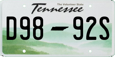 TN license plate D9892S