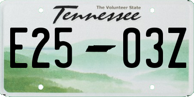 TN license plate E2503Z