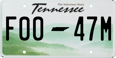 TN license plate F0047M