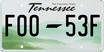 TN license plate F0053F
