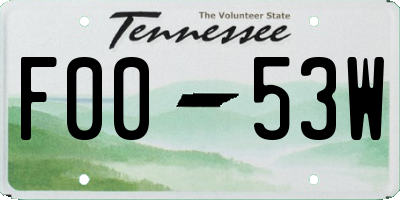 TN license plate F0053W